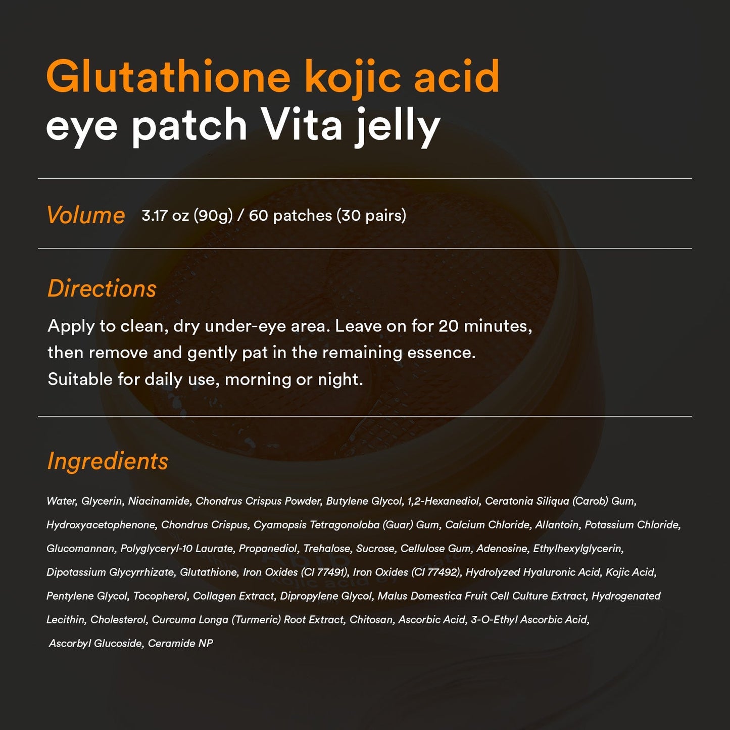 Abib Glutathione Kojic Acid Eye Patch Vita Jelly - Multi-Area Use on Under-Eyes, Cheeks & Forehead