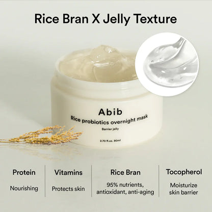 Abib Rice Probiotics Overnight Mask Barrier Jelly – Sodium Hyaluronate, Adenosine & Allantoin
