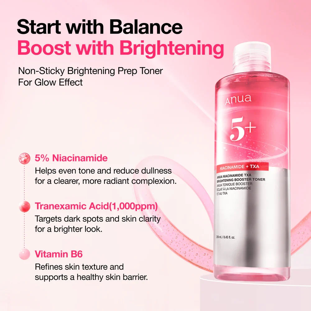 ANUA Niacinamide TXA Brightening Booster Toner — lightweight texture delivers lasting hydration