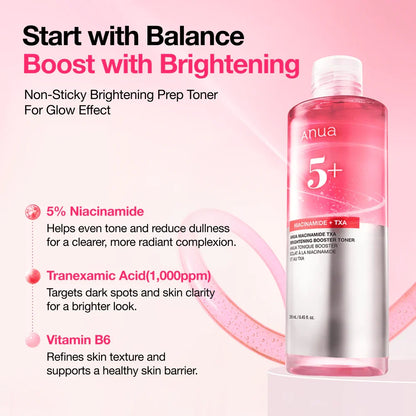 ANUA Niacinamide TXA Brightening Booster Toner — lightweight texture delivers lasting hydration
