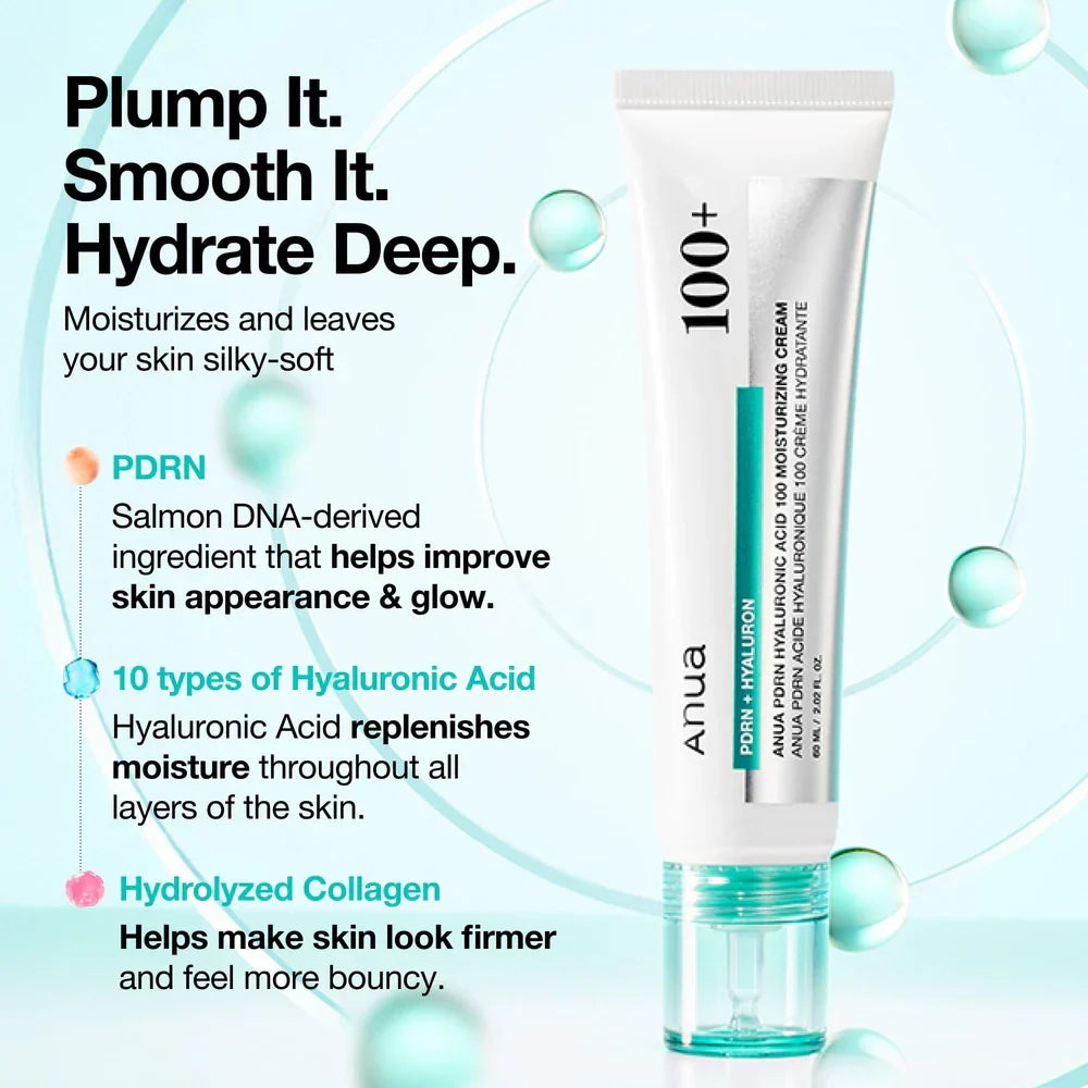 ANUA PDRN Hyaluronic Acid 100 Moisturizing Cream — rich yet fast-absorbing cream texture
