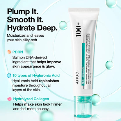 ANUA PDRN Hyaluronic Acid 100 Moisturizing Cream — rich yet fast-absorbing cream texture