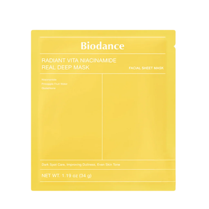Biodance Radiant Vita Niacinamide Real Deep Mask brightens and evens skin tone
