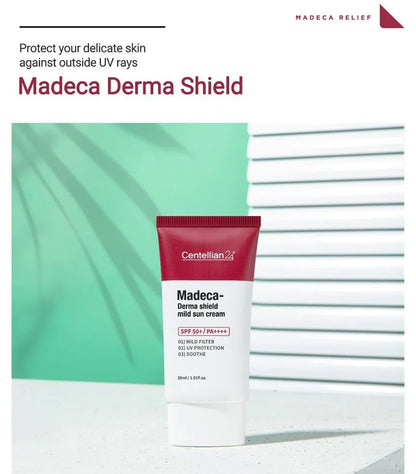 Lightweight, soothing texture of Centellian 24 Madeca Derma Shield Mild Sun Cream SPF50+