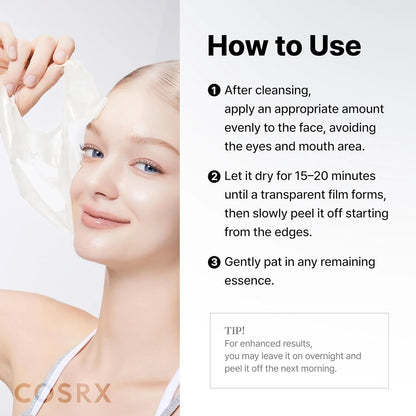COSRX PDRN Exosome Skin Plaining Glaze Mask — how to use: apply an even layer, leave on, then rinse or pat in