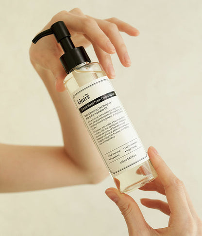 Dear Klairs Gentle Black Fresh Cleansing Oil — rinses clean without a greasy residue
