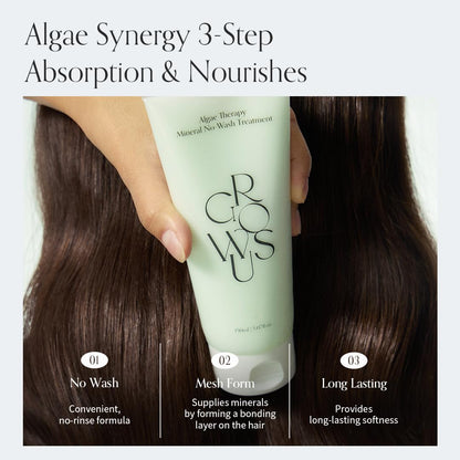 GROWUS Algae Therapy Mineral No-Wash Treatment — delivers lasting moisture to dry hair