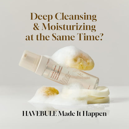 HEVEBLUE Salmon Caring Centella Bubble Cleanser removes makeup and impurities