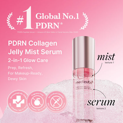 Dual-texture jelly mist enriched with 99% purity salmon PDRN and collagen for a dewy glow