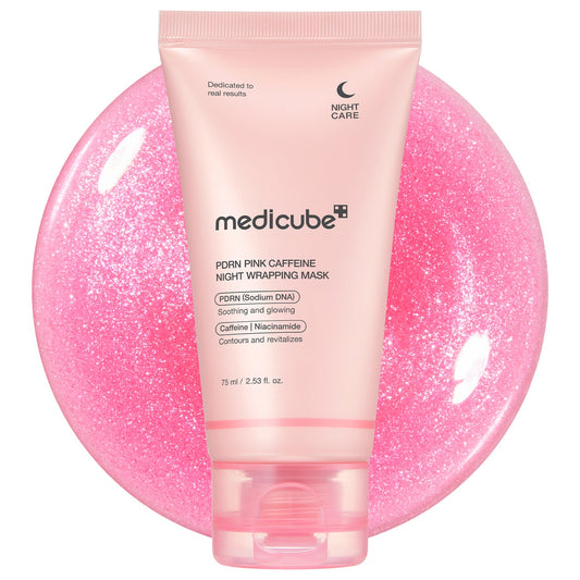 Medicube PDRN Pink Caffeine Overnight Wrapping Mask, a Korean peel-off sleeping mask