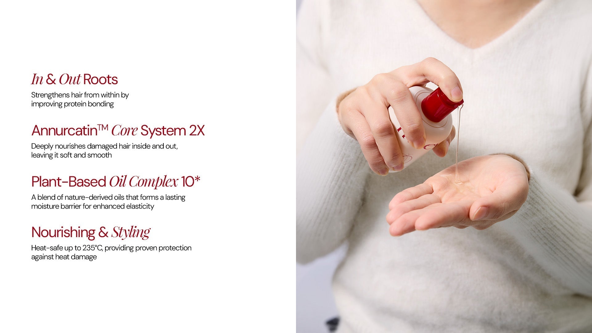 Moev Annurcatin Hair Oil Essence benefits: repair, shine and heat protection