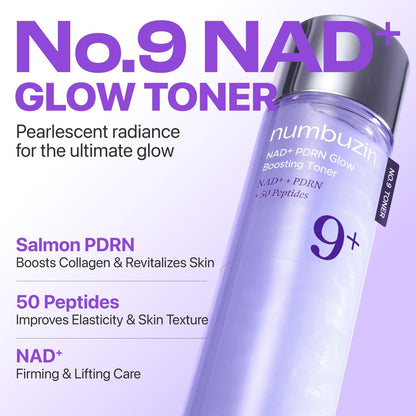 Numbuzin No.9 NAD PDRN Glow Boosting Toner — boosts radiance for dewy, glowing skin