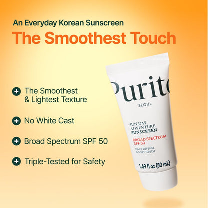 Purito Seoul Sun Day Adventure Sunscreen SPF 50 — lightweight finish with no white cast