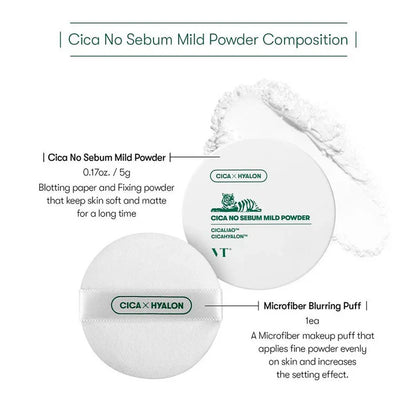 VT Cosmetics CICA No Sebum Mild Powder — matte fresh skin